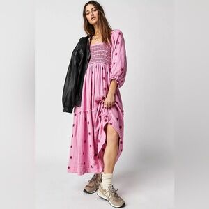 NWT Free People Dahlia Embroidered Maxi Dress in Lollipop Combo XS